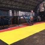 Yellow and red Electroguard anti static floor paint