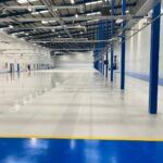 Blue and grey Electroguard painted factory floor